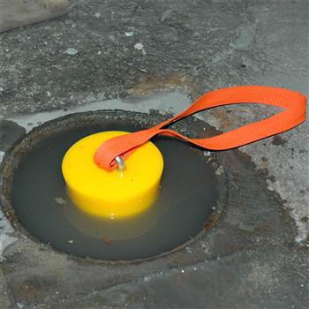 Conical Storm Drain Plug stops spills from entering a circular storm drain