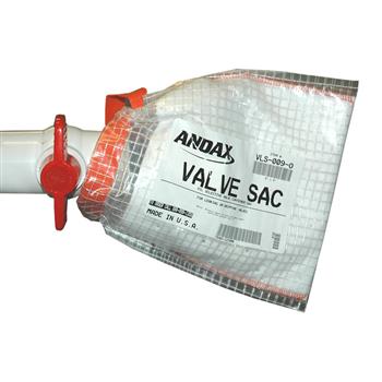 9" x 9" Andax Valve Sac™ allows visual inspection of fluids leaked