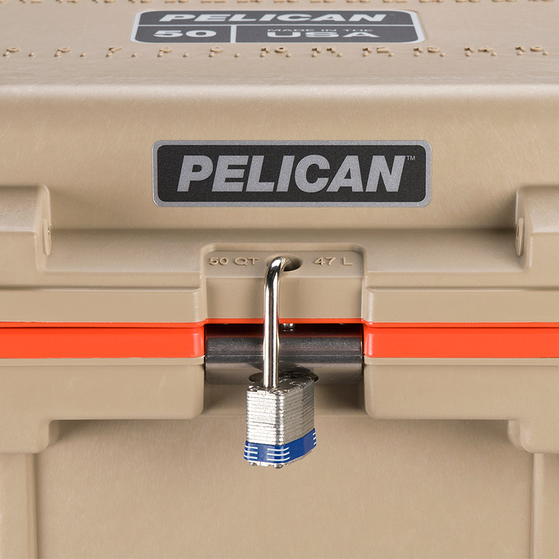 Tan//Orange Pelican Elite 50 Quart Cooler