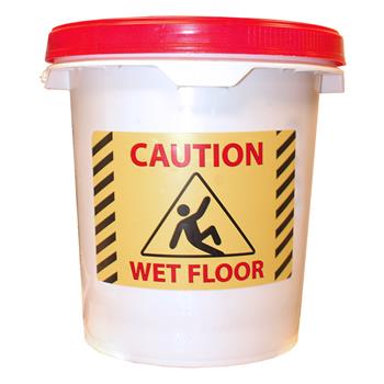 Leak Diverter Kit includes "Caution Wet Floor" label on bucket