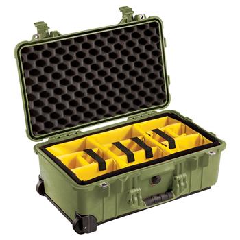 Olive Drab Pelican™ 1510 Carry On Case with yellow padded dividers