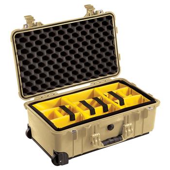 Desert Tan Pelican™ 1510 Carry On Case with yellow padded dividers