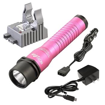 Pink Streamlight Strion LED Rechargeable Flashlight with AC/DC charge cords and one base
