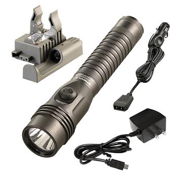 Streamlight Strion DS HL rechargeable flashlight with AC/DC charge cords and PiggyBack base