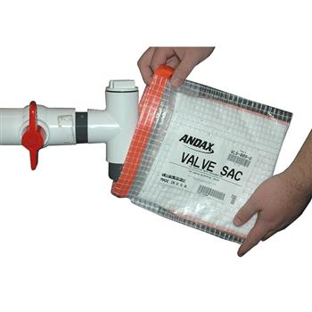 Andax Valve Sac™ Absorbent Valve Leak Wrap designed to encapsulate valves